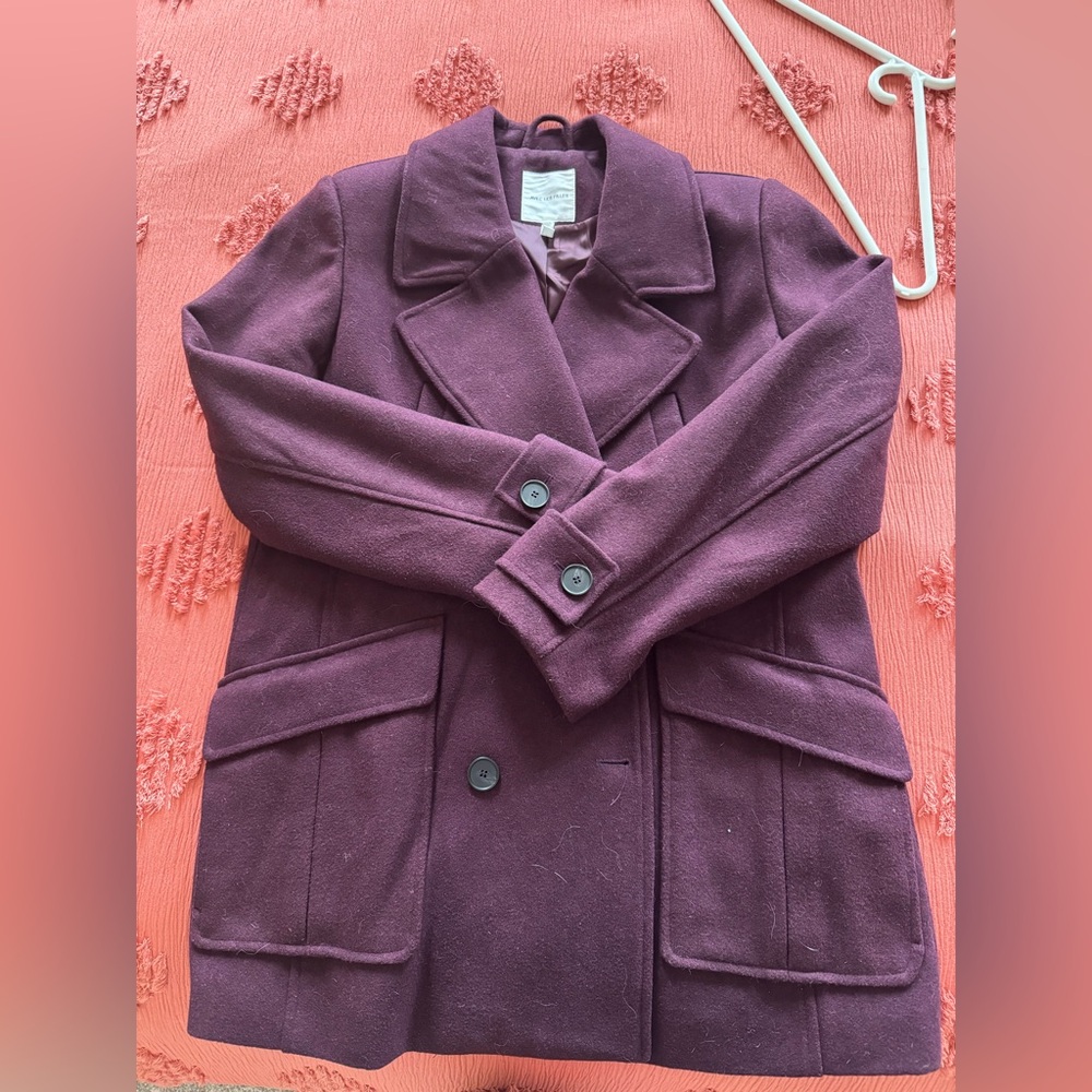 Avec Les Filles Deep Purple Wool Blend Pea Coat